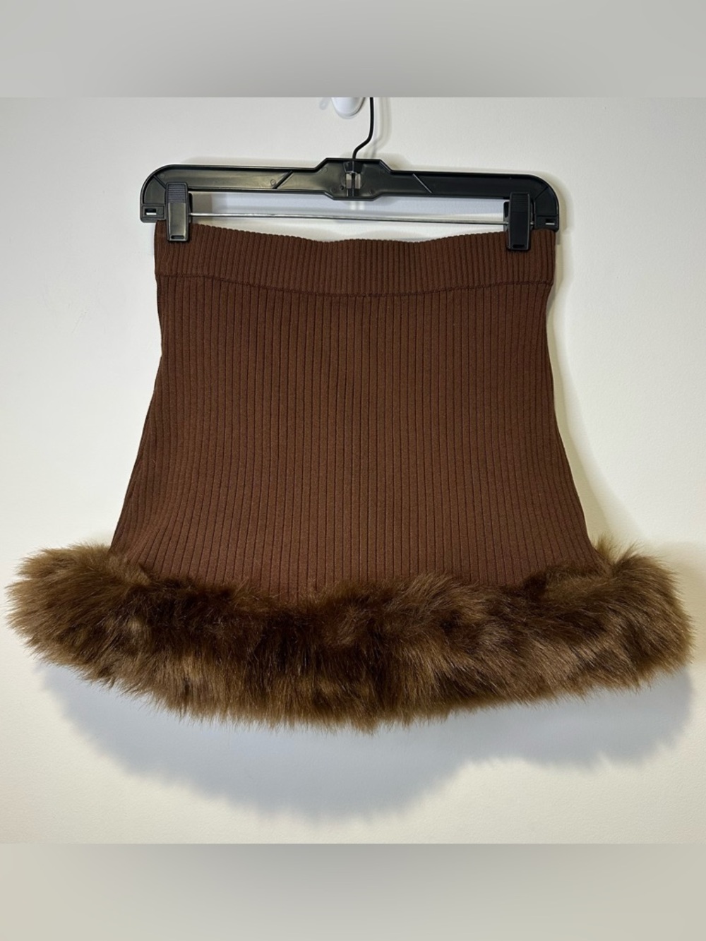 show me your mumu brown faux fur fran mini skirt size small